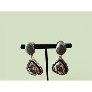 Mata Ortiz Shard Stone Dangle Post Earrings Sterling Silver Agustin Torres
